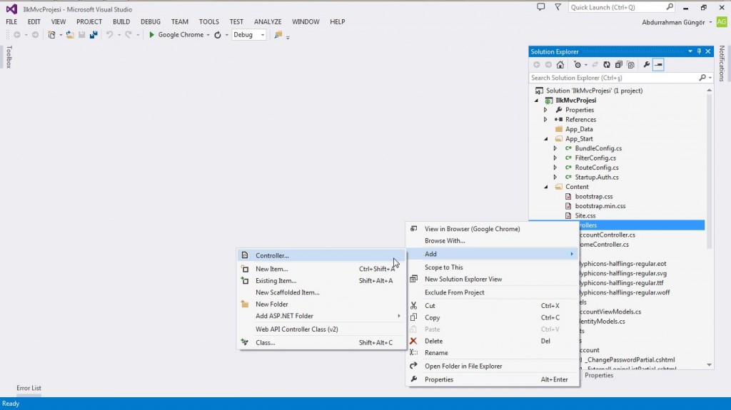 Yeni Controller Ekleme