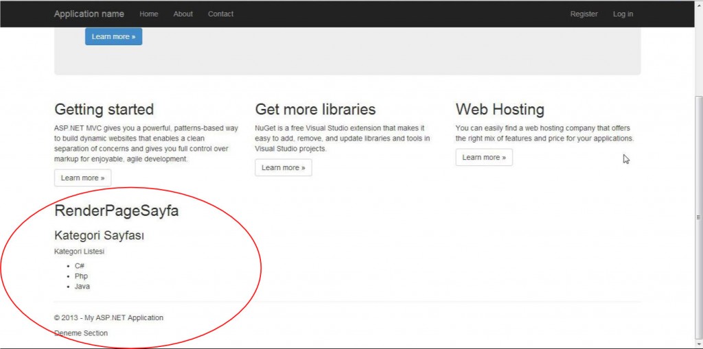 Render pagenin sayfada görüntülenmesi