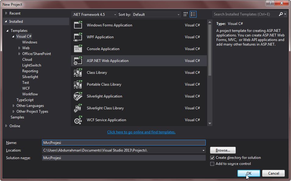 Mvc projesinin açılması