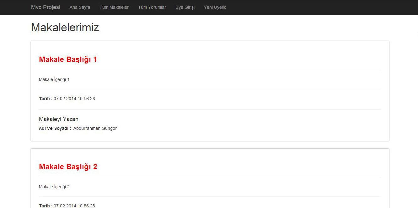Tüm Yorumlar sayfası