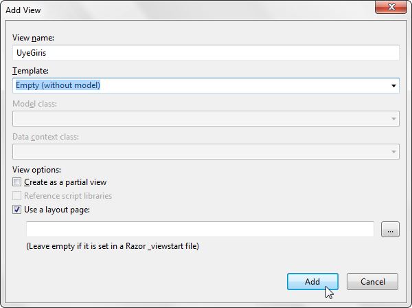 UyeGiris View'i ekleme