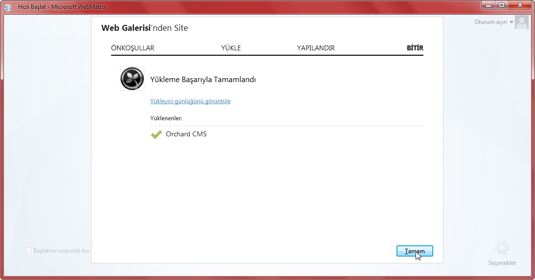 Orchard yükleme bitimi