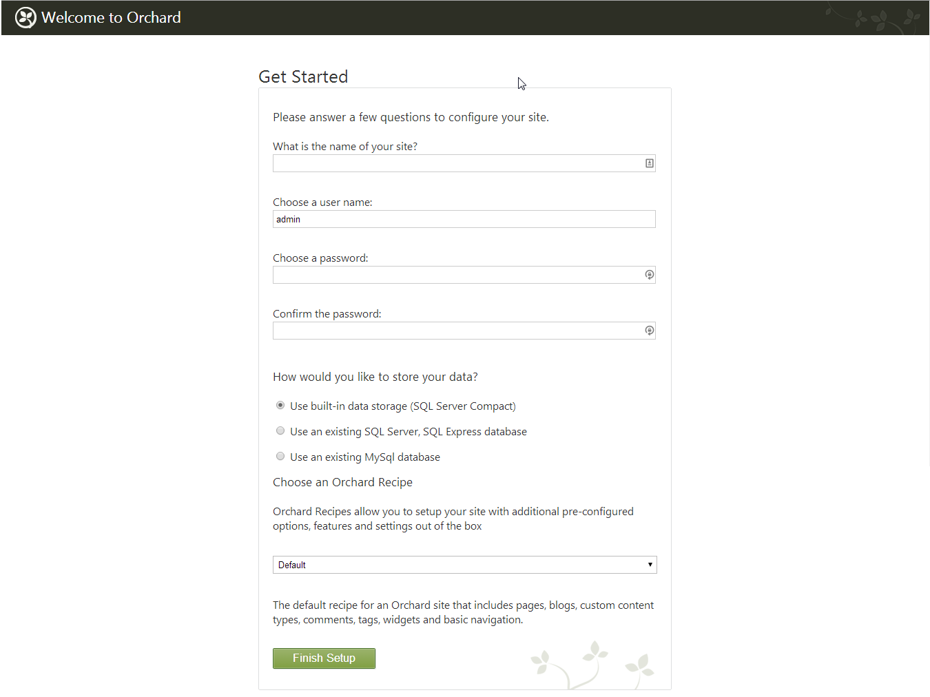 Orchard kurulum ayarları