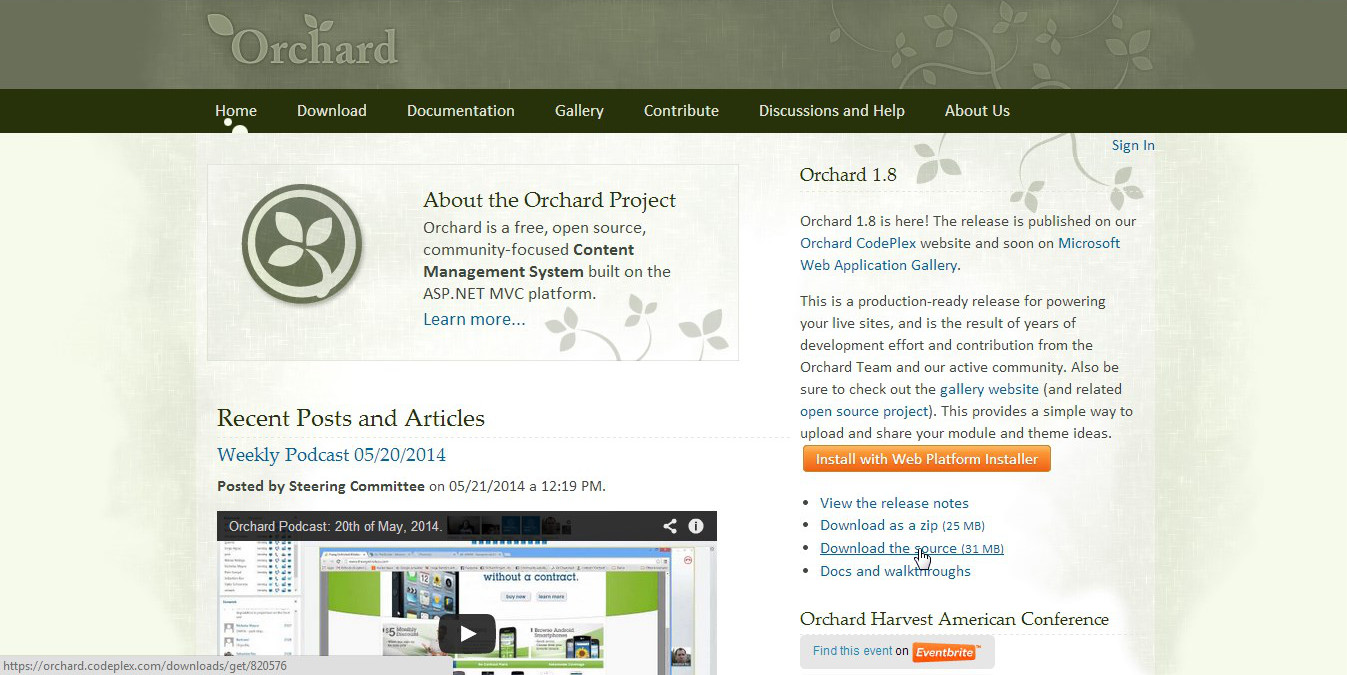 Orchard kaynak kod indirme