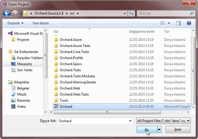 Orchard proje açmak